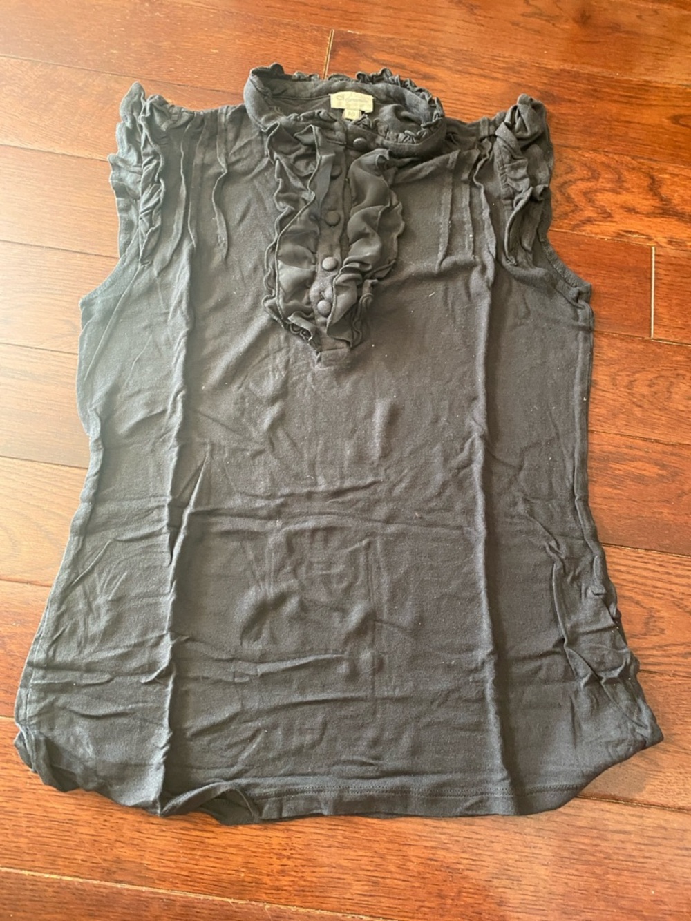 Black Ruffled Cap-Sleeve Women's Top